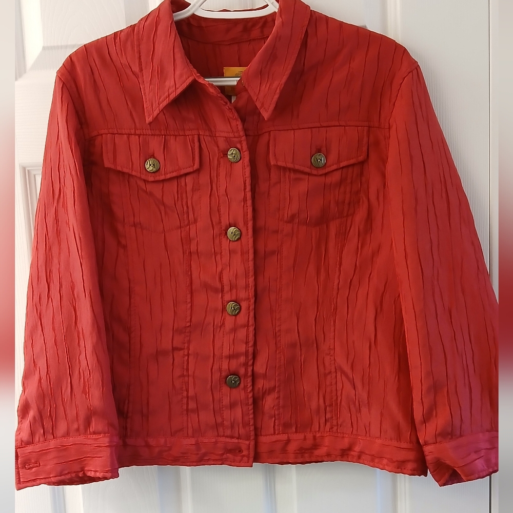 Ruby Rd. Bright Red Textured Button-Up Jacket – Size 12 – Jean Jacket Style